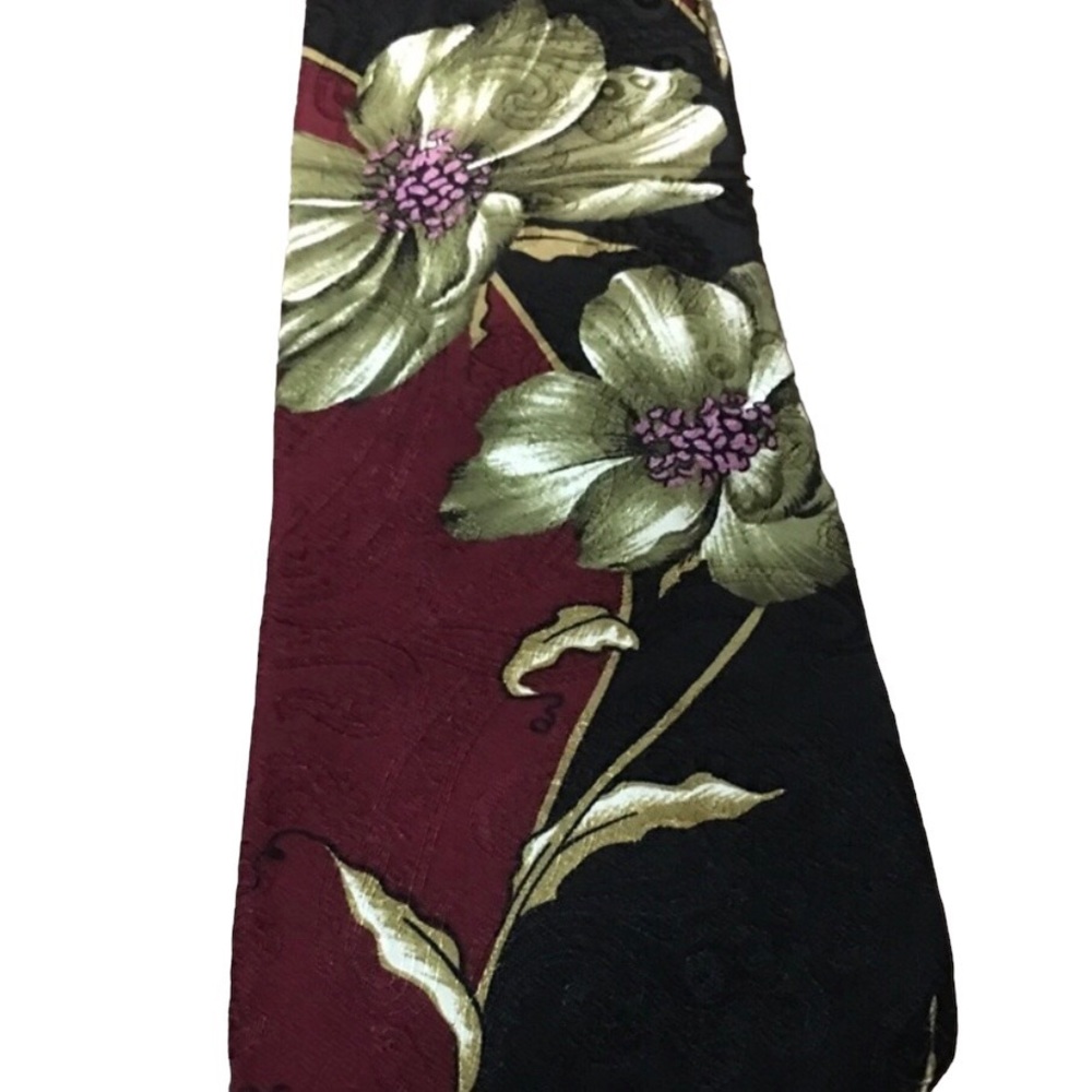 VTG Oscar de la renta COUTURE FLORAL WIDE TIE LIKE NEW black wine green purple
